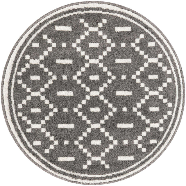 Gray 3' 1 x 3' 1 Norge Round Area Rug 100% Polypropylene Easy Clean Non Shed Stain Resistant Modern Carpet for Home Interior Design for Sale at Rug Engine
