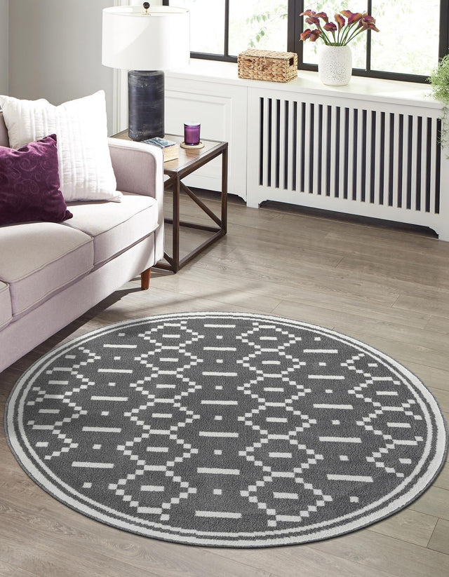 Gray 3' 1 x 3' 1 Norge Round Area Rug 100% Polypropylene Easy Clean Non Shed Stain Resistant Modern Carpet for Home Interior Design for Sale at Rug Engine