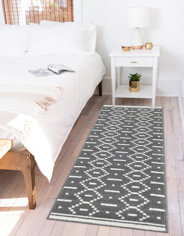 Gray 2' x 6' 1 Norge Runner Area Rug 100% Polypropylene Easy Clean Non Shed Stain Resistant Modern Carpet for Home Interior Design for Sale at Rug Engine