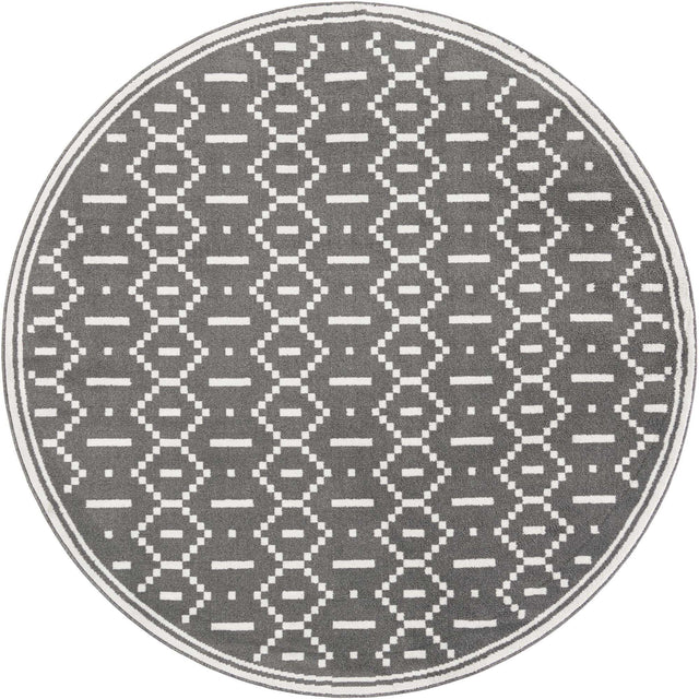 Gray 7' 10 x 7' 10 Norge Round Area Rug 100% Polypropylene Easy Clean Non Shed Stain Resistant Modern Carpet for Home Interior Design for Sale at Rug Engine