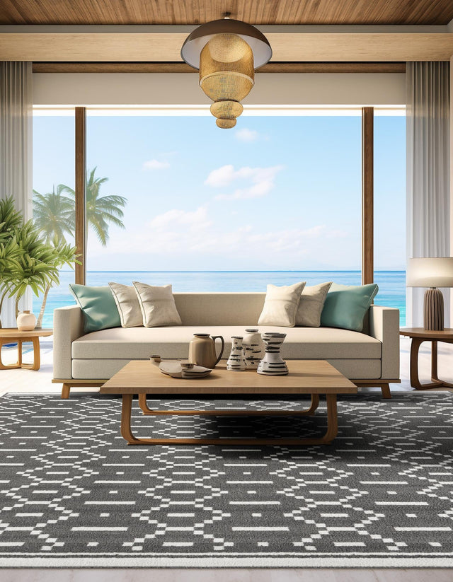 Gray 7' 10 x 7' 10 Norge Square Area Rug 100% Polypropylene Easy Clean Non Shed Stain Resistant Modern Carpet for Home Interior Design for Sale at Rug Engine
