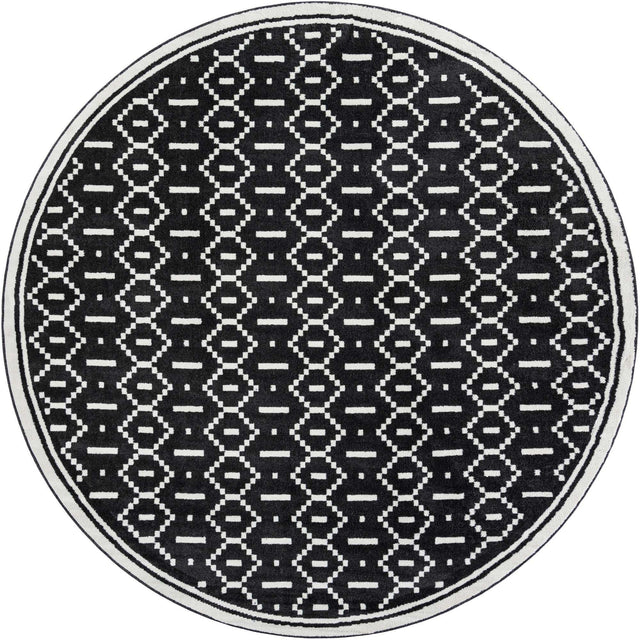Black 10' x 10' Norge Round Area Rug 100% Polypropylene Easy Clean Non Shed Stain Resistant Modern Carpet for Home Interior Design for Sale at Rug Engine