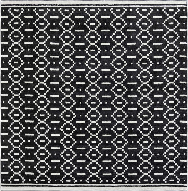 Black 10' x 10' Norge Square Area Rug 100% Polypropylene Easy Clean Non Shed Stain Resistant Modern Carpet for Home Interior Design for Sale at Rug Engine