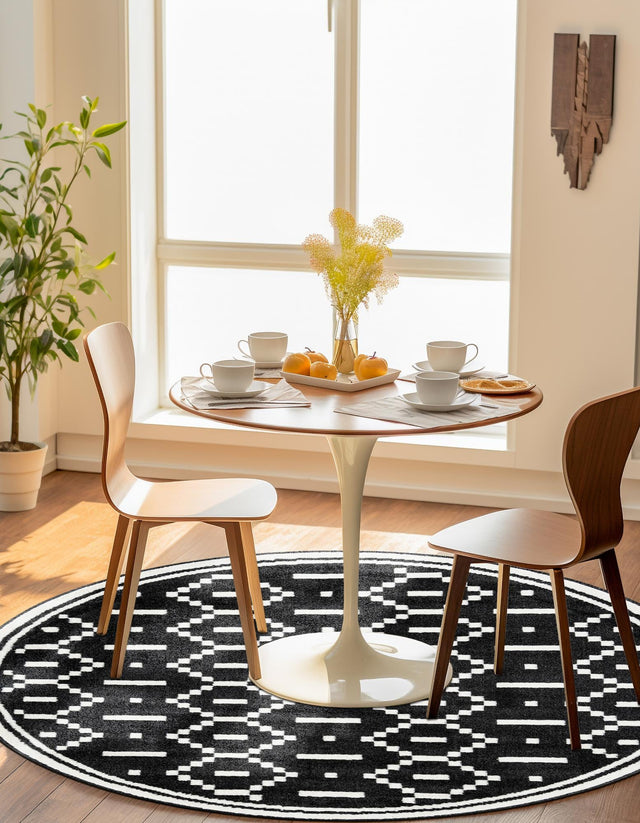 Black 5' 1 x 5' 1 Norge Round Area Rug 100% Polypropylene Easy Clean Non Shed Stain Resistant Modern Carpet for Home Interior Design for Sale at Rug Engine