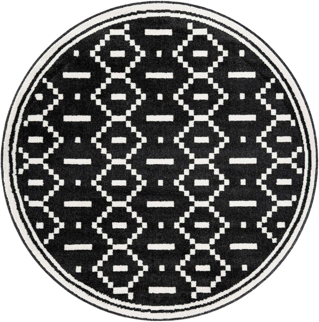 Black 5' 1 x 5' 1 Norge Round Area Rug 100% Polypropylene Easy Clean Non Shed Stain Resistant Modern Carpet for Home Interior Design for Sale at Rug Engine