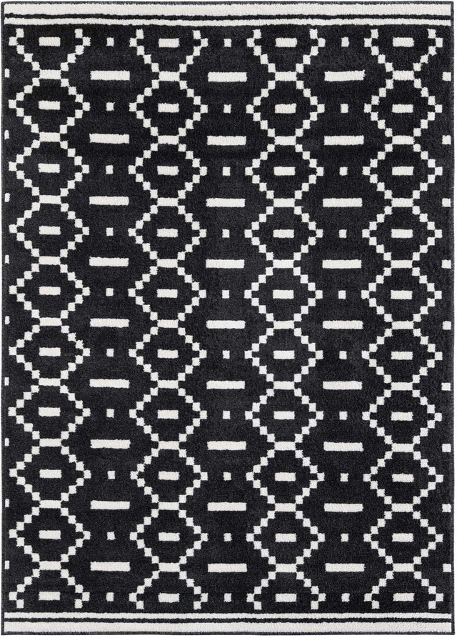 Black 5' 1 x 7' 1 Norge Rectangle Area Rug 100% Polypropylene Easy Clean Non Shed Stain Resistant Modern Carpet for Home Interior Design for Sale at Rug Engine