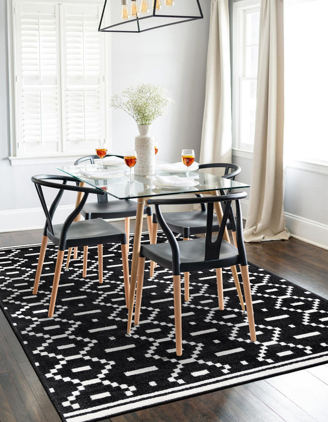 Black 5' 1 x 7' 1 Norge Rectangle Area Rug 100% Polypropylene Easy Clean Non Shed Stain Resistant Modern Carpet for Home Interior Design for Sale at Rug Engine