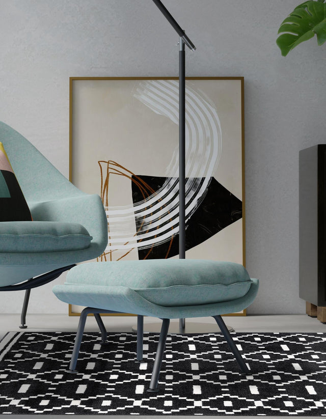 Black 4' 1 x 6' 1 Norge Rectangle Area Rug 100% Polypropylene Easy Clean Non Shed Stain Resistant Modern Carpet for Home Interior Design for Sale at Rug Engine