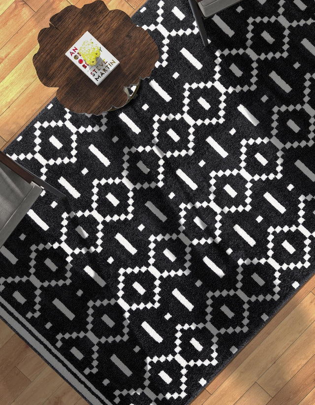 Black 6' 1 x 9' Norge Rectangle Area Rug 100% Polypropylene Easy Clean Non Shed Stain Resistant Modern Carpet for Home Interior Design for Sale at Rug Engine