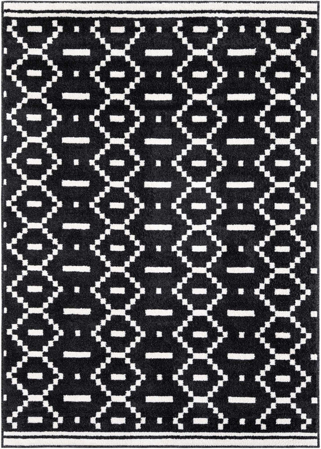 Black 5' 1 x 8' Norge Rectangle Area Rug 100% Polypropylene Easy Clean Non Shed Stain Resistant Modern Carpet for Home Interior Design for Sale at Rug Engine