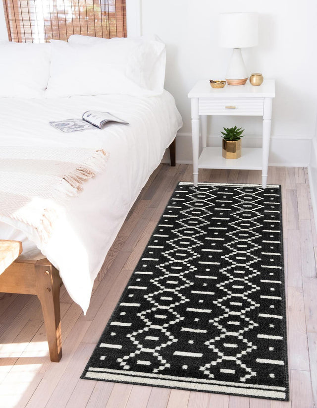 Black 2' x 8' Norge Runner Area Rug 100% Polypropylene Easy Clean Non Shed Stain Resistant Modern Carpet for Home Interior Design for Sale at Rug Engine