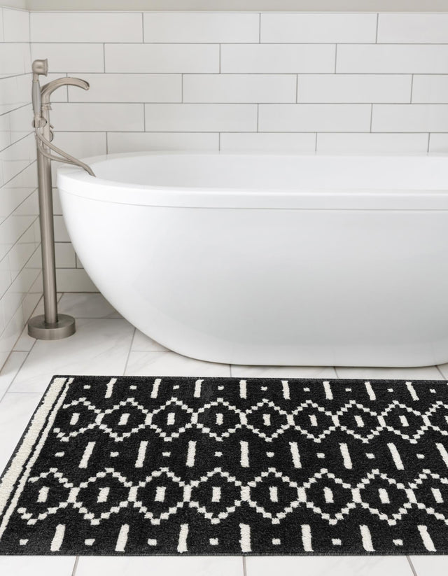 Black 2' 7 x 10' Norge Runner Area Rug 100% Polypropylene Easy Clean Non Shed Stain Resistant Modern Carpet for Home Interior Design for Sale at Rug Engine