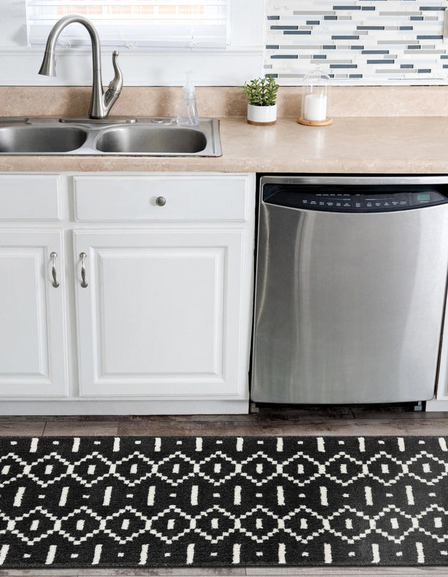 Black 2' x 8' Norge Runner Area Rug 100% Polypropylene Easy Clean Non Shed Stain Resistant Modern Carpet for Home Interior Design for Sale at Rug Engine