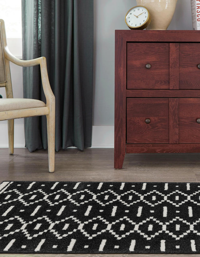 Black 2' 7 x 12' Norge Runner Area Rug 100% Polypropylene Easy Clean Non Shed Stain Resistant Modern Carpet for Home Interior Design for Sale at Rug Engine