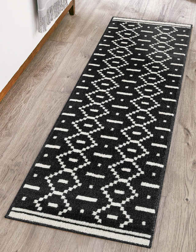 Black 2' x 8' Norge Runner Area Rug 100% Polypropylene Easy Clean Non Shed Stain Resistant Modern Carpet for Home Interior Design for Sale at Rug Engine