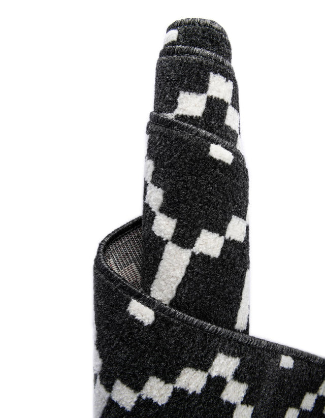 Black 2' x 8' Norge Runner Area Rug 100% Polypropylene Easy Clean Non Shed Stain Resistant Modern Carpet for Home Interior Design for Sale at Rug Engine