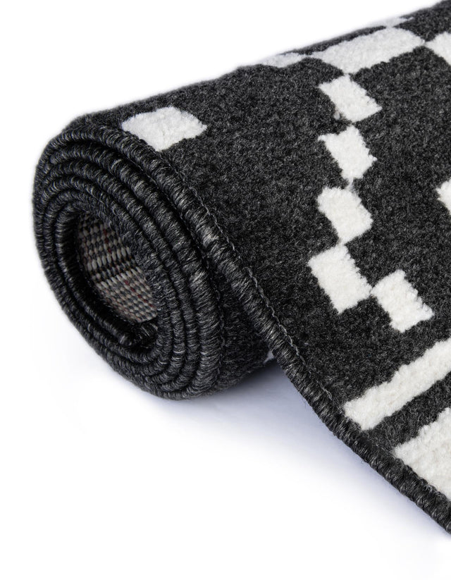 Black 2' x 8' Norge Runner Area Rug 100% Polypropylene Easy Clean Non Shed Stain Resistant Modern Carpet for Home Interior Design for Sale at Rug Engine