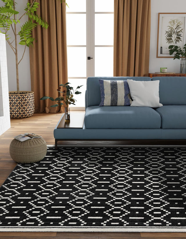 Black 10' x 10' Norge Square Area Rug 100% Polypropylene Easy Clean Non Shed Stain Resistant Modern Carpet for Home Interior Design for Sale at Rug Engine