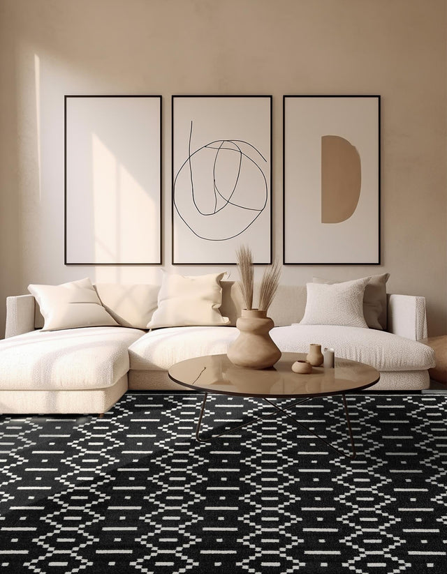 Black 10' x 10' Norge Square Area Rug 100% Polypropylene Easy Clean Non Shed Stain Resistant Modern Carpet for Home Interior Design for Sale at Rug Engine