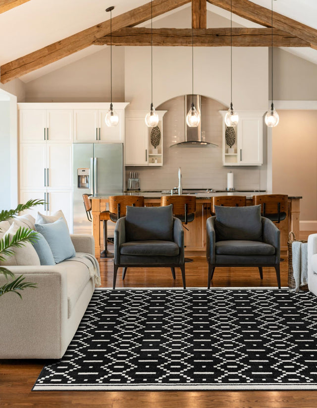 Black 10' x 10' Norge Square Area Rug 100% Polypropylene Easy Clean Non Shed Stain Resistant Modern Carpet for Home Interior Design for Sale at Rug Engine