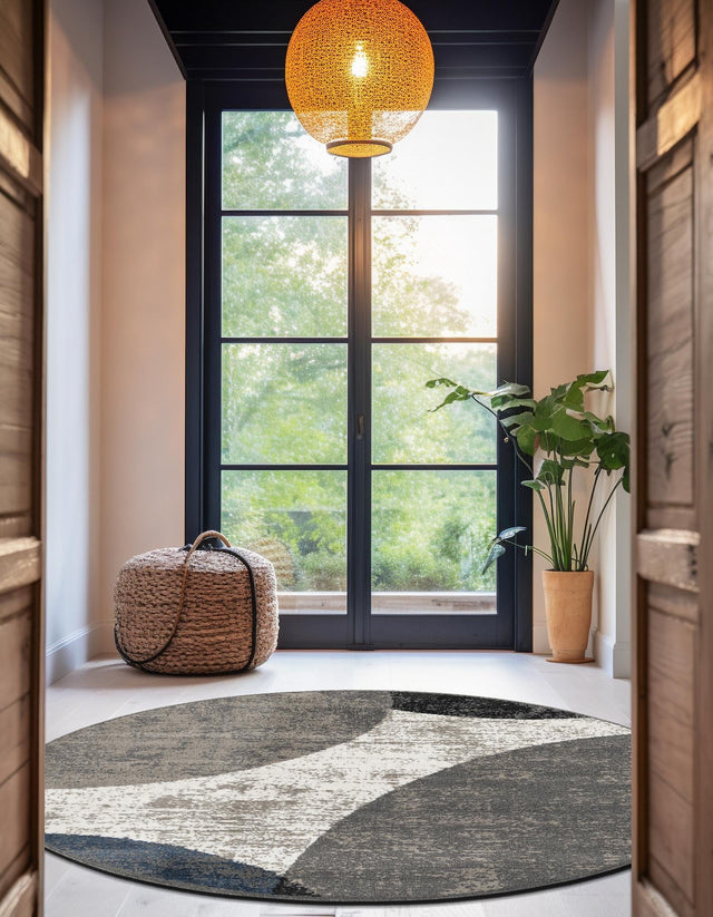 Multicolor 5' 1 x 5' 1 Norge Round Area Rug 100% Polypropylene Easy Clean Non Shed Stain Resistant Modern Carpet for Home Interior Design for Sale at Rug Engine