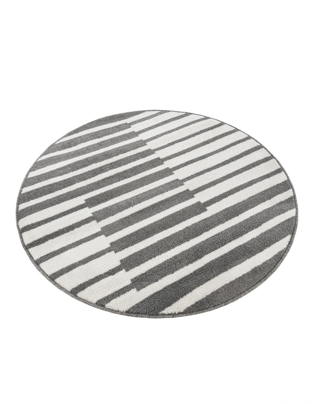 Gray 4' 1 x 4' 1 Norge Round Area Rug 100% Polypropylene Easy Clean Non Shed Stain Resistant Modern Carpet for Home Interior Design for Sale at Rug Engine