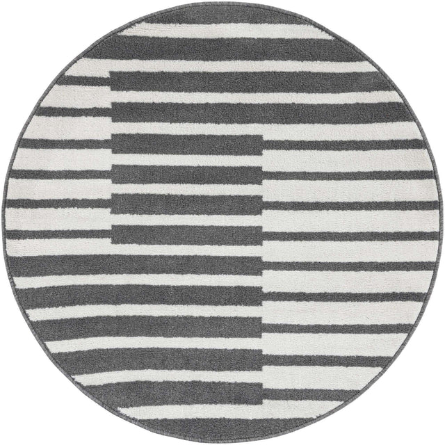 Gray 4' 1 x 4' 1 Norge Round Area Rug 100% Polypropylene Easy Clean Non Shed Stain Resistant Modern Carpet for Home Interior Design for Sale at Rug Engine
