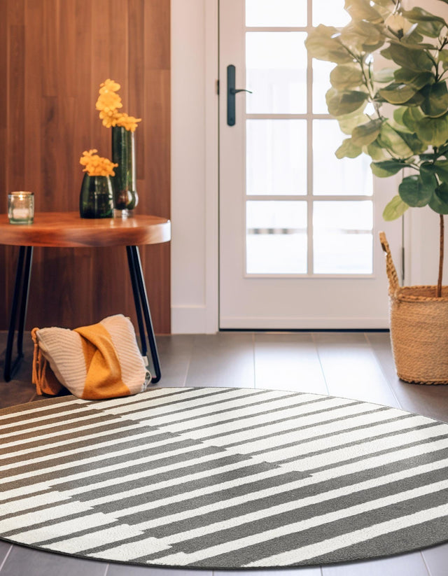 Gray 5' 1 x 5' 1 Norge Round Area Rug 100% Polypropylene Easy Clean Non Shed Stain Resistant Modern Carpet for Home Interior Design for Sale at Rug Engine