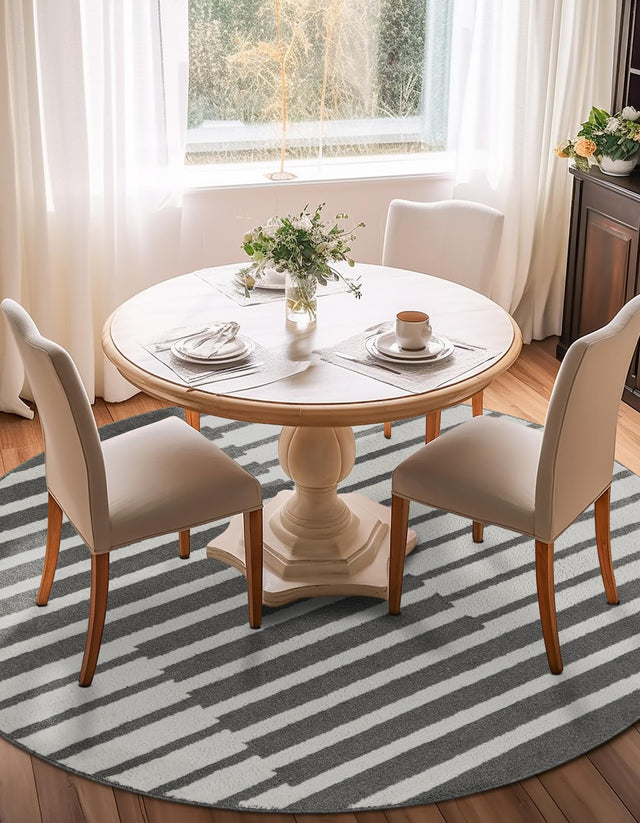 Gray 4' 1 x 4' 1 Norge Round Area Rug 100% Polypropylene Easy Clean Non Shed Stain Resistant Modern Carpet for Home Interior Design for Sale at Rug Engine