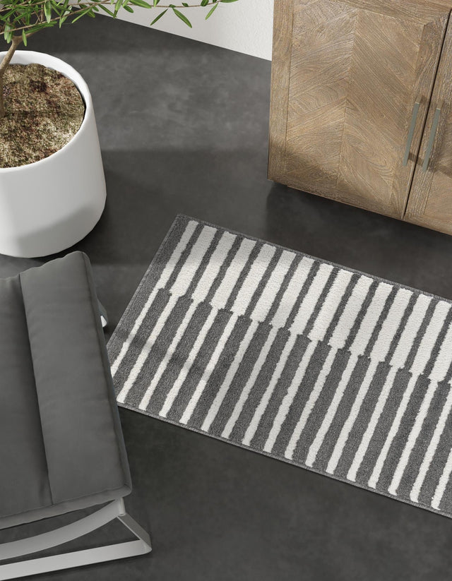 Gray 2' 7 x 10' Norge Runner Area Rug 100% Polypropylene Easy Clean Non Shed Stain Resistant Modern Carpet for Home Interior Design for Sale at Rug Engine
