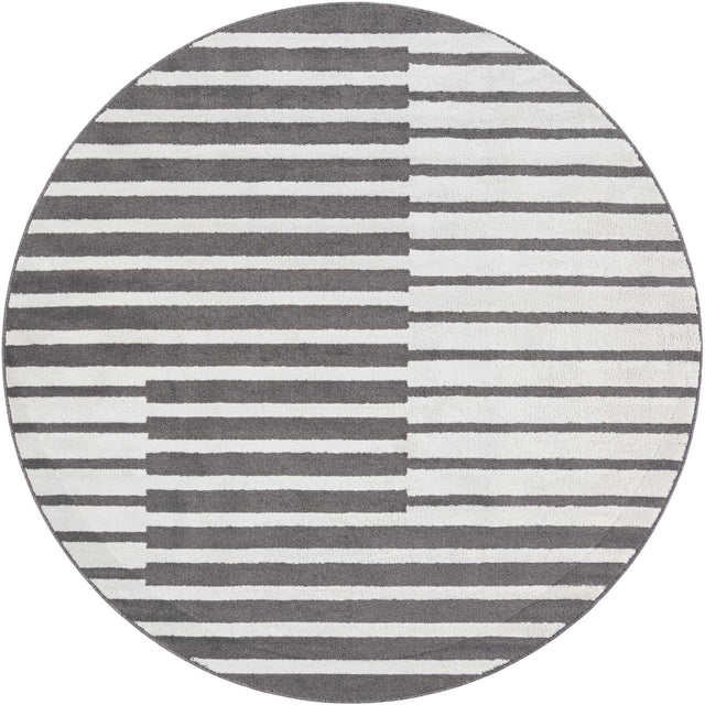 Gray 7' 10 x 7' 10 Norge Round Area Rug 100% Polypropylene Easy Clean Non Shed Stain Resistant Modern Carpet for Home Interior Design for Sale at Rug Engine