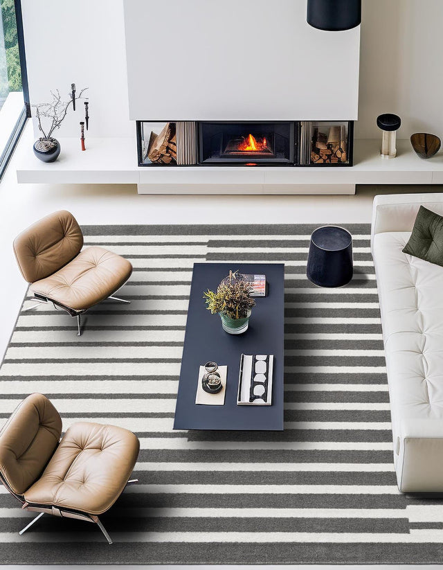 Gray 7' 10 x 7' 10 Norge Square Area Rug 100% Polypropylene Easy Clean Non Shed Stain Resistant Modern Carpet for Home Interior Design for Sale at Rug Engine