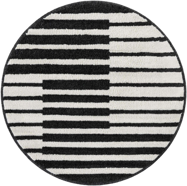 Black 3' 1 x 3' 1 Norge Round Area Rug 100% Polypropylene Easy Clean Non Shed Stain Resistant Modern Carpet for Home Interior Design for Sale at Rug Engine