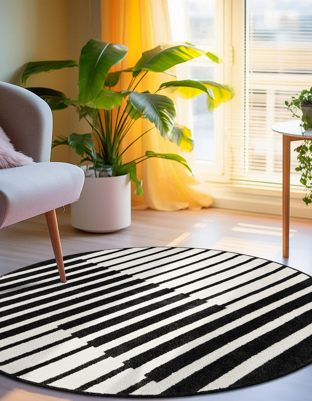 Black 3' 1 x 3' 1 Norge Round Area Rug 100% Polypropylene Easy Clean Non Shed Stain Resistant Modern Carpet for Home Interior Design for Sale at Rug Engine