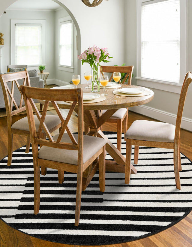 Black 7' 10 x 7' 10 Norge Round Area Rug 100% Polypropylene Easy Clean Non Shed Stain Resistant Modern Carpet for Home Interior Design for Sale at Rug Engine