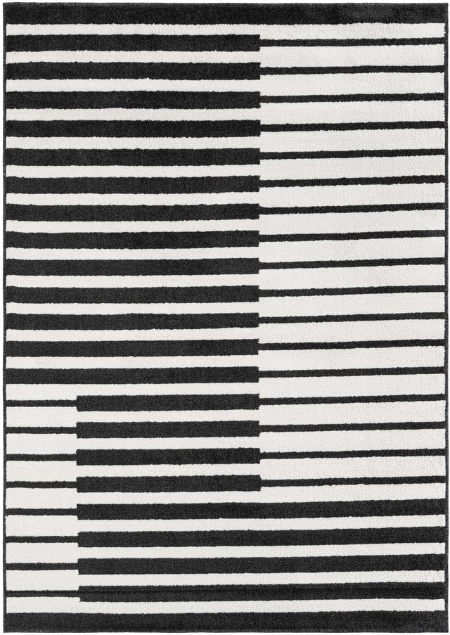 Black 5' 1 x 7' 1 Norge Rectangle Area Rug 100% Polypropylene Easy Clean Non Shed Stain Resistant Modern Carpet for Home Interior Design for Sale at Rug Engine