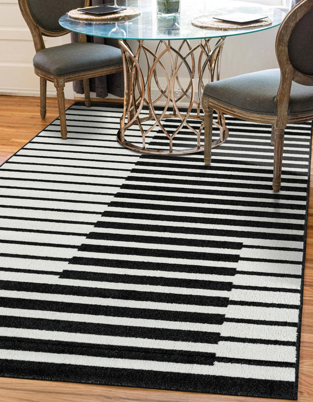 Black 5' 1 x 8' Norge Rectangle Area Rug 100% Polypropylene Easy Clean Non Shed Stain Resistant Modern Carpet for Home Interior Design for Sale at Rug Engine