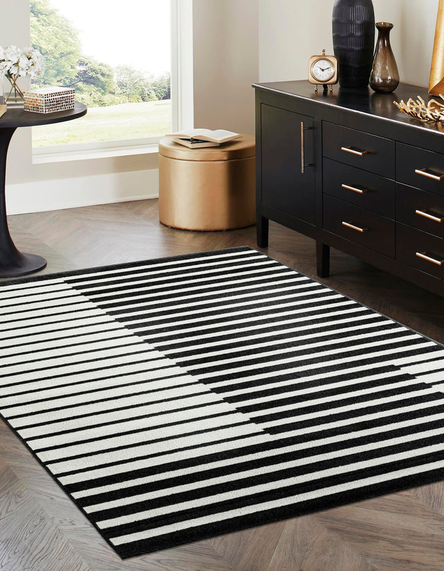 Black 6' 1 x 9' Norge Rectangle Area Rug 100% Polypropylene Easy Clean Non Shed Stain Resistant Modern Carpet for Home Interior Design for Sale at Rug Engine