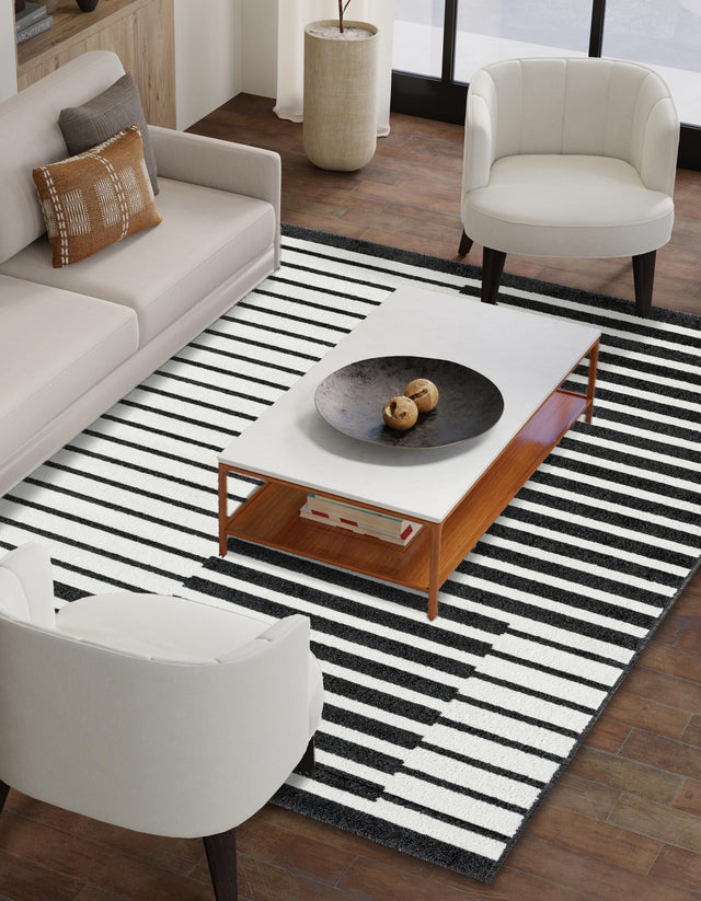 Black 5' 1 x 7' 1 Norge Rectangle Area Rug 100% Polypropylene Easy Clean Non Shed Stain Resistant Modern Carpet for Home Interior Design for Sale at Rug Engine