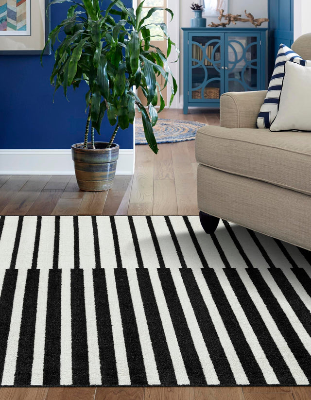 Black 7' 10 x 10' Norge Rectangle Area Rug 100% Polypropylene Easy Clean Non Shed Stain Resistant Modern Carpet for Home Interior Design for Sale at Rug Engine