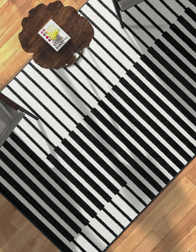 Black 5' 1 x 8' Norge Rectangle Area Rug 100% Polypropylene Easy Clean Non Shed Stain Resistant Modern Carpet for Home Interior Design for Sale at Rug Engine