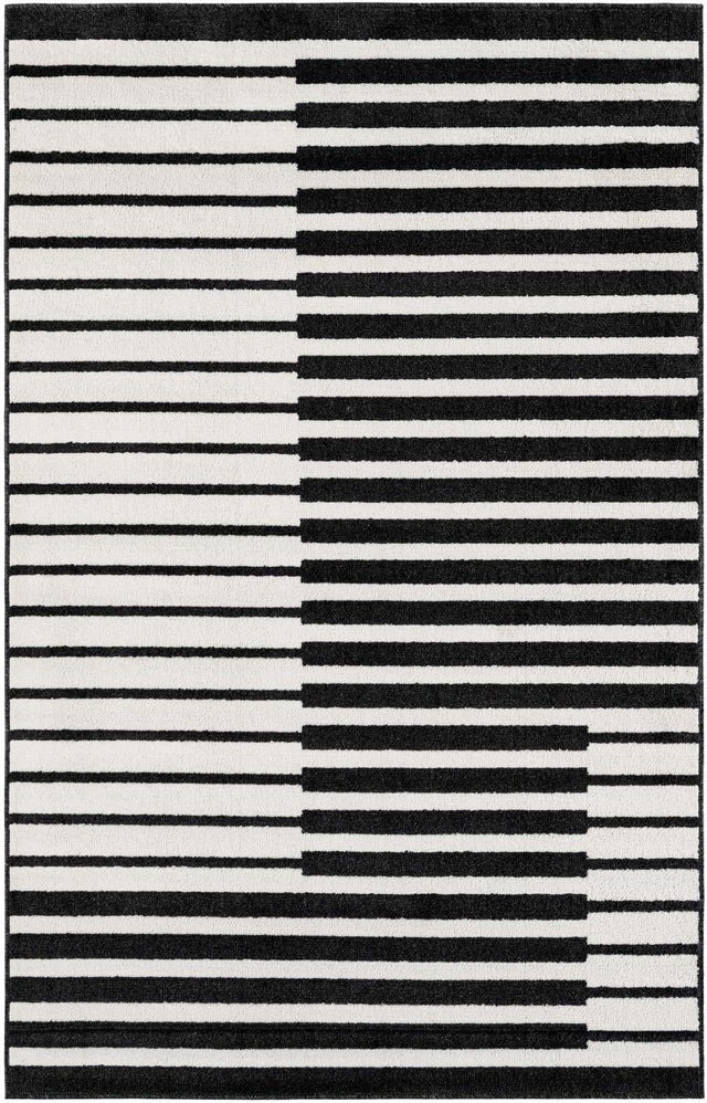 Black 5' 1 x 8' Norge Rectangle Area Rug 100% Polypropylene Easy Clean Non Shed Stain Resistant Modern Carpet for Home Interior Design for Sale at Rug Engine