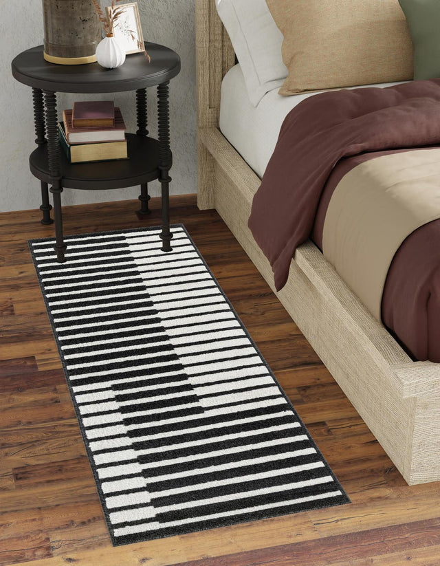 Black 2' 7 x 12' Norge Runner Area Rug 100% Polypropylene Easy Clean Non Shed Stain Resistant Modern Carpet for Home Interior Design for Sale at Rug Engine