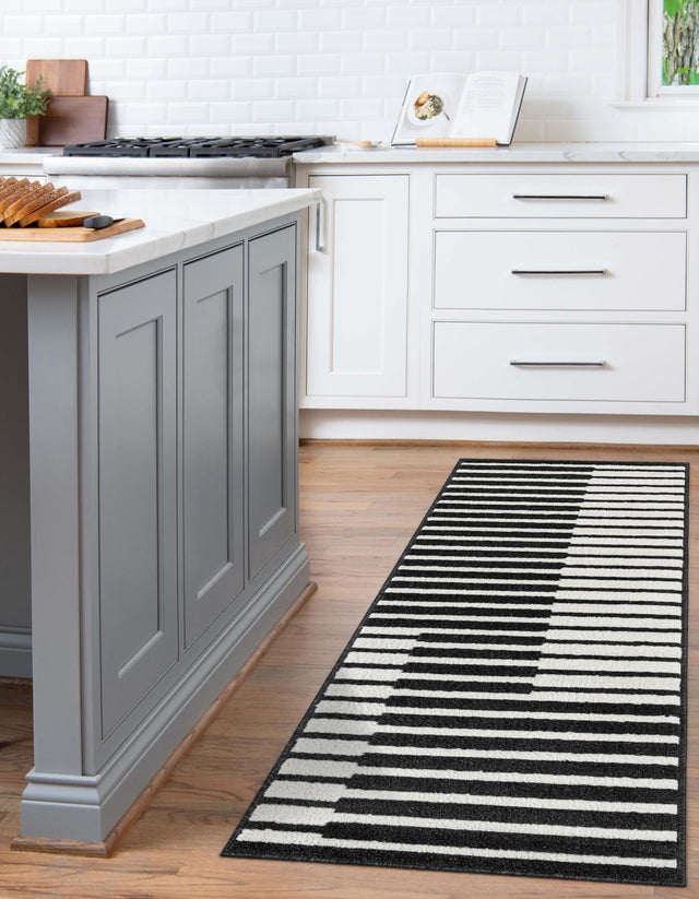 Black 2' 7 x 12' Norge Runner Area Rug 100% Polypropylene Easy Clean Non Shed Stain Resistant Modern Carpet for Home Interior Design for Sale at Rug Engine