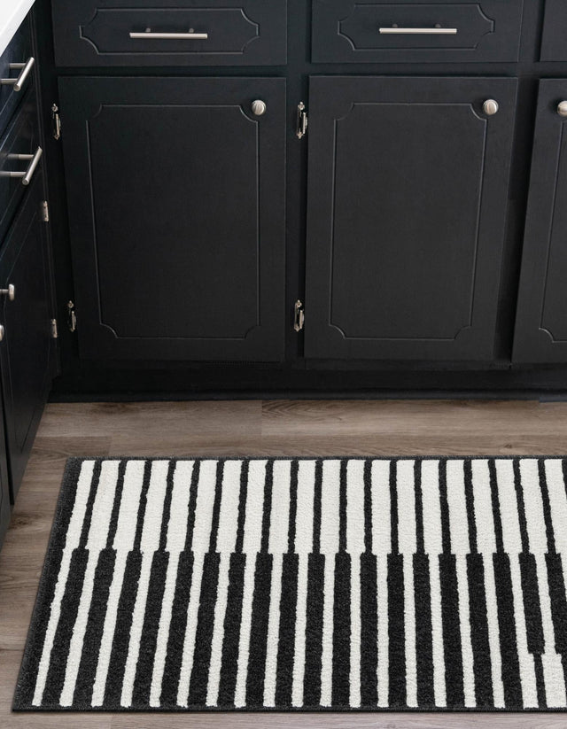 Black 2' 7 x 12' Norge Runner Area Rug 100% Polypropylene Easy Clean Non Shed Stain Resistant Modern Carpet for Home Interior Design for Sale at Rug Engine