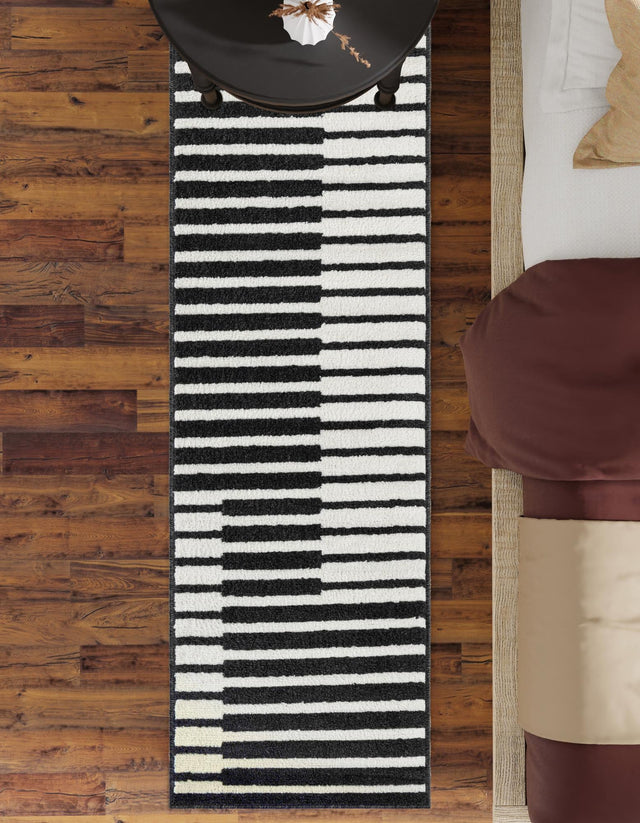 Black 2' x 6' 1 Norge Runner Area Rug 100% Polypropylene Easy Clean Non Shed Stain Resistant Modern Carpet for Home Interior Design for Sale at Rug Engine