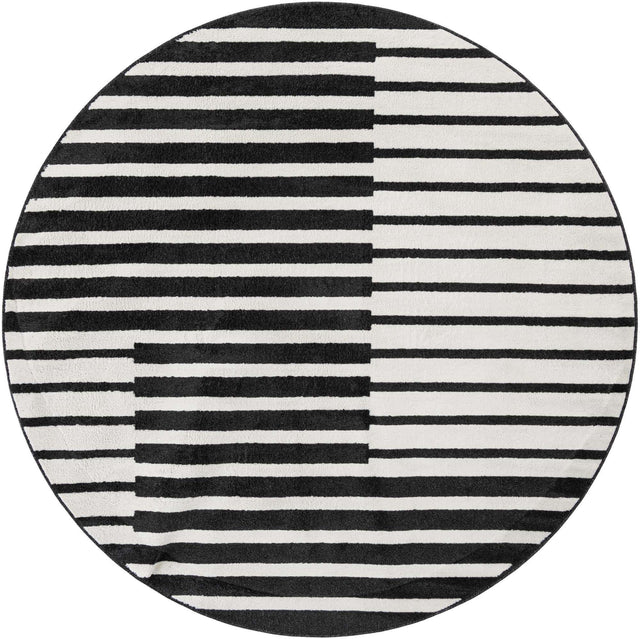Black 7' 10 x 7' 10 Norge Round Area Rug 100% Polypropylene Easy Clean Non Shed Stain Resistant Modern Carpet for Home Interior Design for Sale at Rug Engine