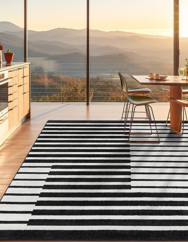 Black 7' 10 x 7' 10 Norge Square Area Rug 100% Polypropylene Easy Clean Non Shed Stain Resistant Modern Carpet for Home Interior Design for Sale at Rug Engine