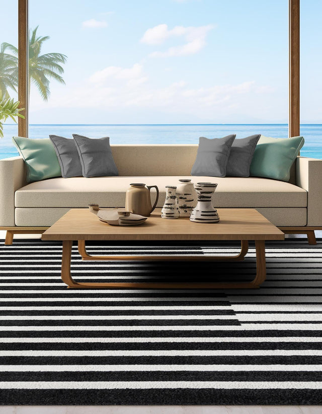 Black 10' x 10' Norge Square Area Rug 100% Polypropylene Easy Clean Non Shed Stain Resistant Modern Carpet for Home Interior Design for Sale at Rug Engine