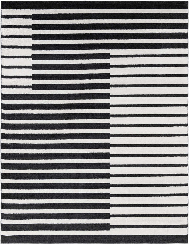 Black 7' 10 x 10' Norge Rectangle Area Rug 100% Polypropylene Easy Clean Non Shed Stain Resistant Modern Carpet for Home Interior Design for Sale at Rug Engine